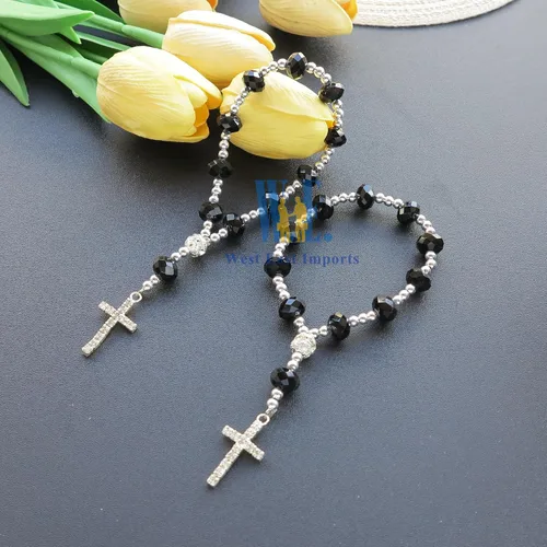 Miniatura 7 de 12 pulseras de rosario de cristal con diamantes de imitación, cruz, bautismo, boda, primera comunión, recuerdo de quinceañera, regalo conmemorativo