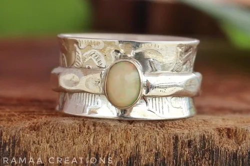 Miniatura 3 de Ethiopian Opal Spinner Ring Anxiety Silver Spinner Ring Fidget Spinner Ring For Women Handmade Spinner Ring Sterling Silver 925