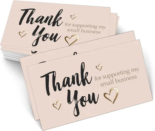 easykart labels 120 Tarjetas de Agradecimiento por Apoyar Mi Pequeño Negocio, Tamaño de Tarjeta de Visita con Lámina Dorada 3.5" x 2", Tarjetas de
