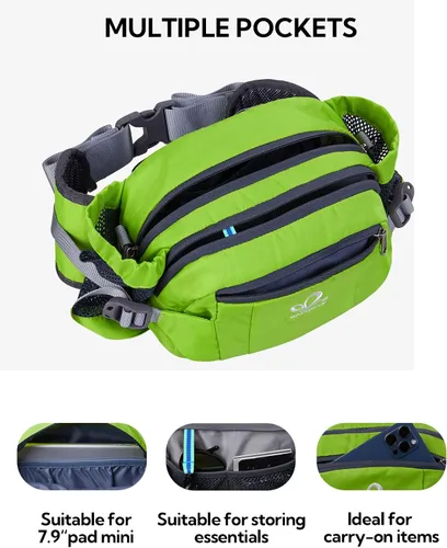 Miniatura 3 de Waterfly - Riñonera Fanny Pack: Bolso Fanny con 2 soportes para botellas de agua, cinturón lumbar, para senderismo, caminatas, correr, trotar, Verde