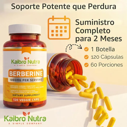 Miniatura 6 de Kaibro Nutra Suplemento de berberina de 1000 mg, berberina HCL para el sistema inmunológico, apoyo a la glucosa, salud circulatoria
