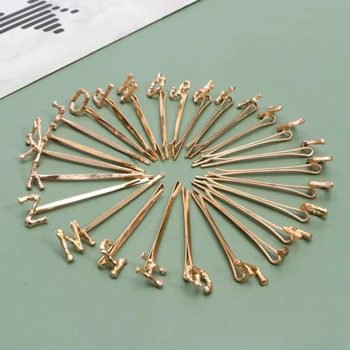 Miniatura 4 de Pinzas para el pelo del alfabeto, 26 unidades, pinzas para el cabello con diamantes de imitación, pinzas de metal para el cabello, horquilla