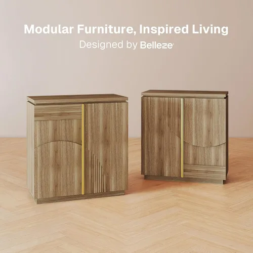 Miniatura 7 de BELLEZE - Gabinete de aparador de 31 pulgadas de estilo moderno de mediados de siglo, gabinete de buffet con arco de madera y almacenamiento, mesa