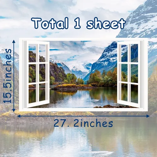 Miniatura 4 de Calcomanías de pared de paisaje, 3D, montaña, bosque, lago, calcomanías de pared extraíbles para ventana falsa, despegar y pegar, calcomanías