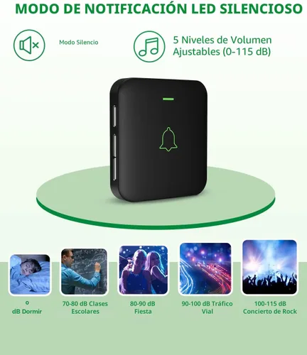 Miniatura 7 de AVANTEK Timbre de puerta inalámbrico, mini CB-11 timbre impermeable que funciona a 1000 pies con 52 melodías, 5 niveles de volumen y flash LED