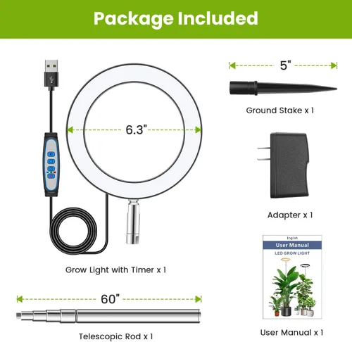 Miniatura 7 de Kullsinss Luz de Crecimiento Negra, Luces LED de Espectro Completo para Cultivo en Interiores con Temporizador de 6/12/16H, 3 Modos de Color, 5