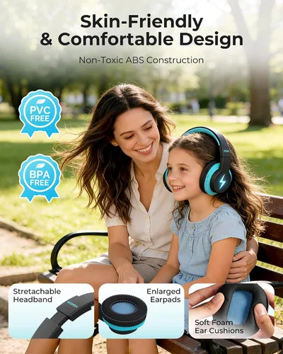 Miniatura 7 de seenda Auriculares Bluetooth para Niños Varones, JCH-01 Auriculares Inalámbricos para Niños para Escuela, Volumen Limitado 85/94dB, 45H