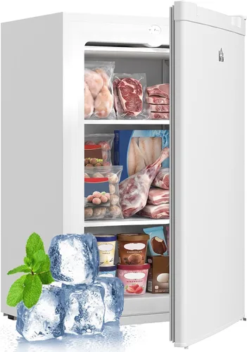 HOMCOM - Congelador mini de mostrador de 3 pies cúbicos, congelador compacto vertical con estantes removibles, puerta reversible para el hogar,