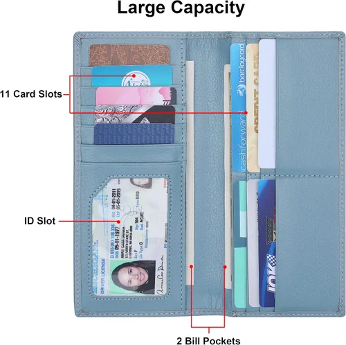 Miniatura 3 de Lavemi Carteras de cuero ultrafinas con bloqueo RFID para tarjetas de crédito plegables para mujeres
