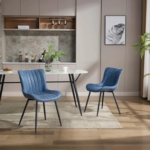 Miniatura 9 de GarveeHome Juego de 2 sillas de comedor tapizadas, sillas de cocina de cuero con patas de metal, sillas de comedor modernas de mediados de siglo