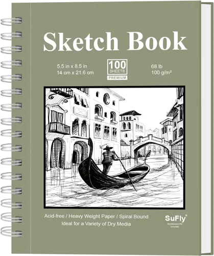 Cuaderno de bocetos para niños, pequeño cuaderno de bocetos, cuaderno de bocetos de 5.5 x 8.5, paquete de 1 (68lb/100gsm), 100 hojas de bloc de