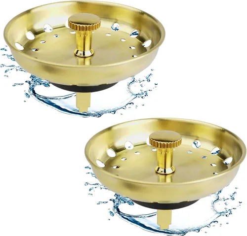 2 coladores dorados de repuesto para fregadero estándar de 3-1/2 pulgadas, tapón de fregadero de acero inoxidable 304