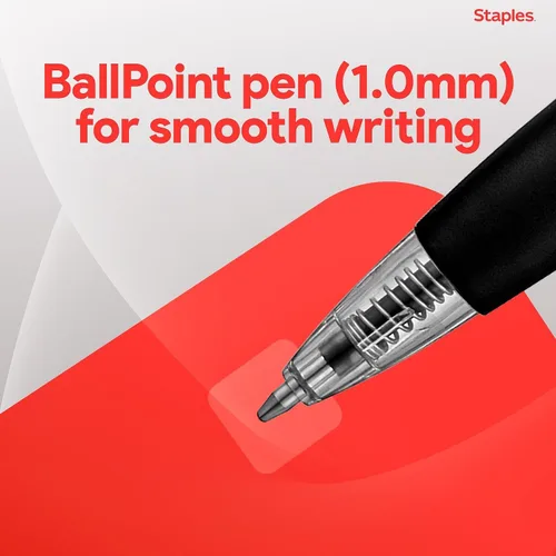 Miniatura 4 de STAPLES Bolígrafos retráctiles de punta media de 1.0 mm, tinta negra, paquete de 12 – Bolígrafos cómodos y de escritura suave para uso diario