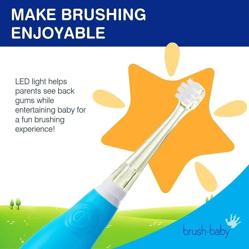 Miniatura 5 de Brush-Baby - Cepillo de dientes eléctrico BabySonic Azul, 0-36 meses - Cepillo suave y suavemente vibrante para encías sensibles y dientes nuevos