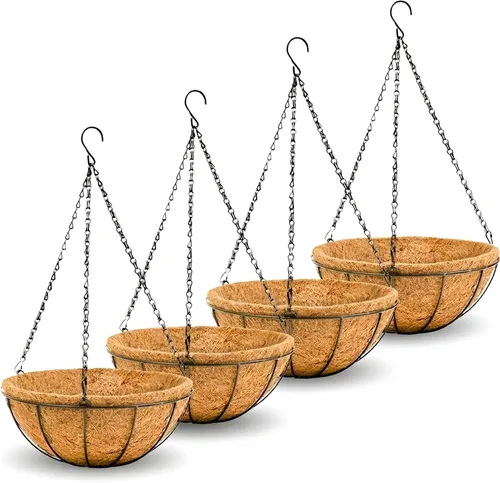 Cestas colgantes de metal de 8 pulgadas para plantas al aire libre, paquete de 4 cestas colgantes redondas de alambre de metal con forro de fibra de