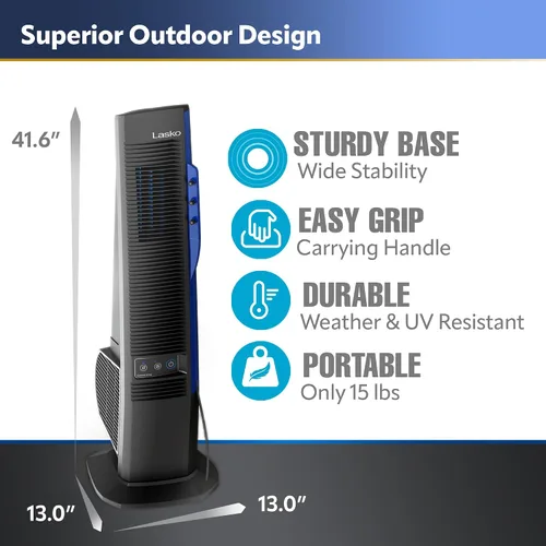 Miniatura 4 de Lasko Misto YF300 - Ventilador de torre para exteriores, 4 velocidades, oscilación interna, para terrazas, patios y porches, negro, YF300, grande