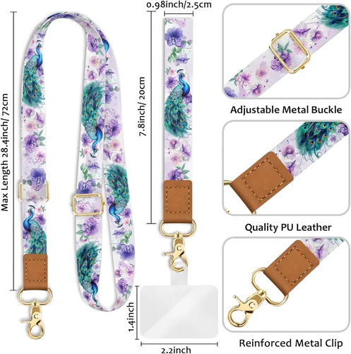 Miniatura 4 de Piefly Correa de muñeca cruzada para teléfono, cordón floral de pavo real para teléfono celular alrededor del cuello, correa de flores ajustable