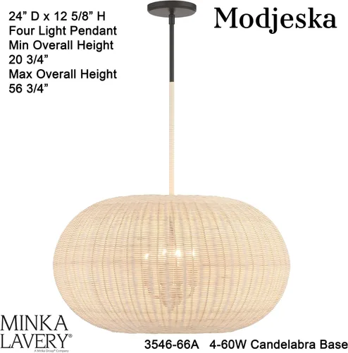 Miniatura 6 de Minka Lavery Modjeska 3546-66A Lámpara colgante de ratán natural, 4 luces 240 vatios totales, 13 pulgadas de alto x 24 pulgadas de ancho, carbón