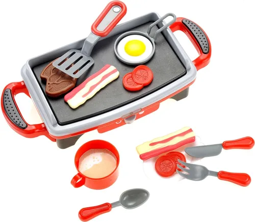 PowerTRC Breakfast - Juego de parrilla de juguete para niños de 4 a 8 años, juguetes de cocina, juego de parrilla para niños, parrilla de barbacoa