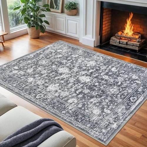 Miniatura 51 de KILOCOCO Alfombra lavable de 2 x 3 para entrada, estampado floral vintage, suave, antideslizante, azul, alfombras de cocina, tapete