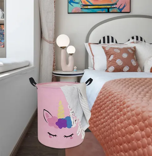 Miniatura 3 de Cesta de almacenamiento para ropa sucia para niños, cesta organizadora de lavandería, caja de ropa, cesta de regalo con asas (unicornio)