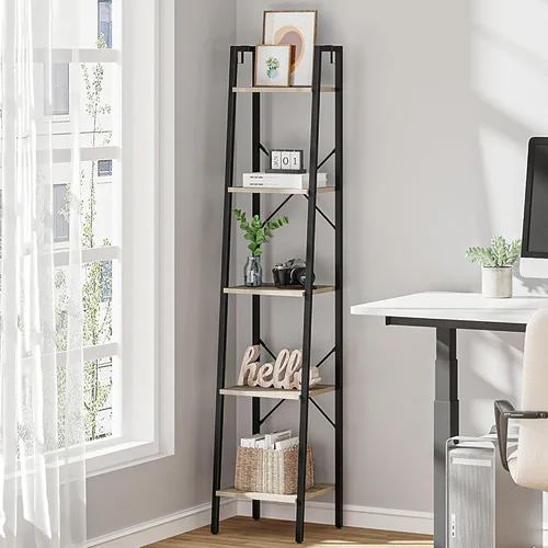 Miniatura 26 de Hzuaneri - Estantería escalera, estantería con soporte para libros, estante de almacenamiento de esquina independiente con 2 ganchos para oficina