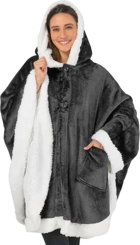 Miniatura 17 de PAVILIA Hooded Blanket Poncho for Women, Sherpa Shawl Wrap with Hood, Cozy Warm Wearable Throw with Pockets, Gift for Mom Azul marino