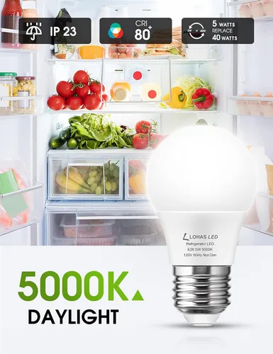 Miniatura 2 de L LOHAS LED Bombilla para refrigerador, equivalente a 40 W, 120 V, A15, bombillas impermeables para nevera, 5 W, E26, base media, luz blanca diurna