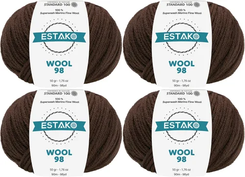 Miniatura 31 de Estako Lana 98 100% Lana Merina Superwash Lana Media Lana Lana Suave Tejido y Crochet Hilo 1.76 oz (50gr) 98 yds (295.3 ft) (6147 - Off White)