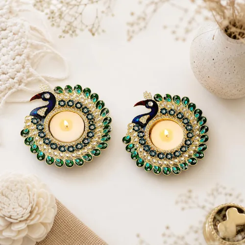 LoveNspire Portavelas de pavo real, Diya decorativo para el hogar, Diwali Pooja, decoración de mesa de Navidad, recuerdos de boda y regalos de