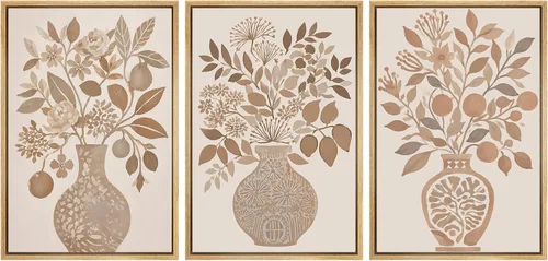 Miniatura 70 de SIGNWIN Lienzo enmarcado para pared, juego de arte de collage de hojas transparentes en blanco y negro, ilustraciones de naturaleza silvestre, arte
