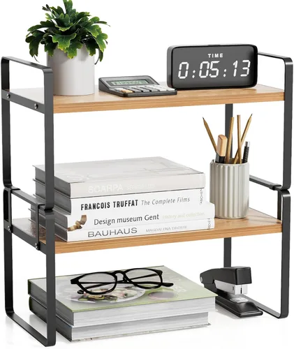Miniatura 10 de YGYQZ - Organizador de escritorio de madera para oficina - Suministros de escritorio, lindo tocador, estante de almacenamiento y organización