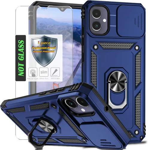 Miniatura 30 de Funda para Galaxy A26 con cubierta para lente de cámara, protector de pantalla HD, protección contra caídas de grado militar, soporte de anillo