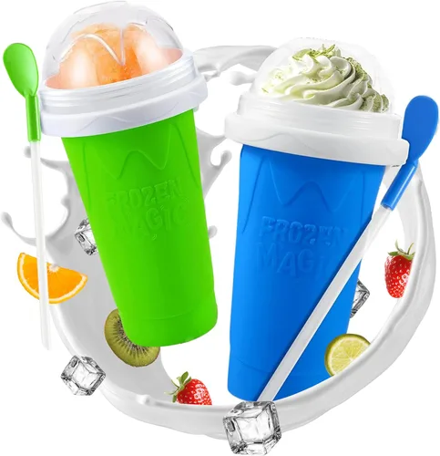 Miniatura 10 de Slushy Cup & Slushy Maker - Vaso portátil para licuados de frutas, leche y helado, doble capa de sílice con tapa y popote para niños, amigos y Rosa
