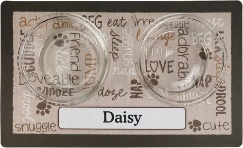 Miniatura 2 de Drymate Mantel individual personalizado para tazón de mascotas, tapete personalizado de alimentación de alimentos para perros y gatos, tela Lino