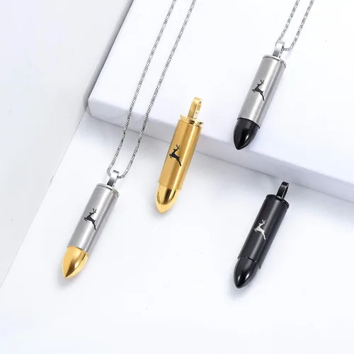Miniatura 2 de Yinplsmemory Joyería de cremación para cenizas, medallón de ciervo y bala colgante de urna para cenizas, recuerdo de joyería conmemorativa