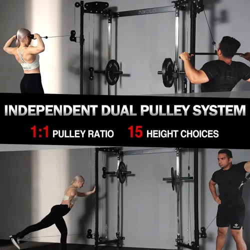 Miniatura 4 de Mikolo Folding Squat Rack, Wall Mounted Power Rack with Cable Crossover Machine & LAT Pull Down, Functional Trainer with 5 Adjustable Function