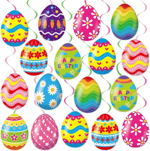 Miniatura 16 de 40 decoraciones de remolinos colgantes de Pascua, huevos de Pascua, remolinos colgantes para techo, decoraciones de papel de aluminio
