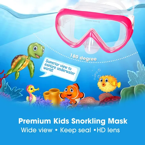 Miniatura 2 de Máscara de natación para niños, máscara de buceo de esnórquel de 180°, gafas de natación antivaho para niños con cubierta para la nariz, gafas