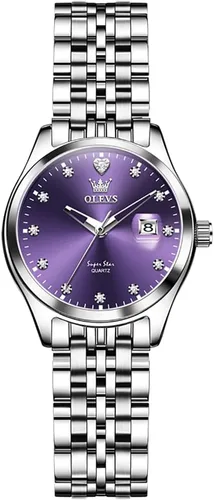 Miniatura 11 de OLEVS - Relojes de acero inoxidable para mujer, reloj de plata de lujo para damas con fecha, relojes analógicos de cuarzo impermeables y delicados