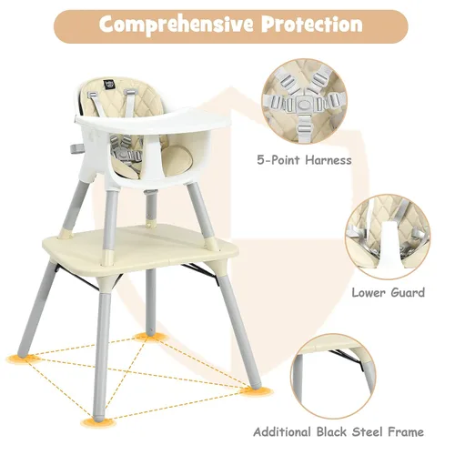 Miniatura 3 de BABY JOY Silla Alta, Trona Convertible 5 en 1 para Bebés y Niños Pequeños Asiento Elevador Juego de Mesa y Silla Silla de Alimentación Beige
