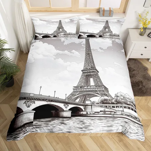 Miniatura 13 de Feelyou - Funda de edredón con estampado de auriculares, juego de ropa de cama con temática musical, patrón geométrico musical, funda de edredón