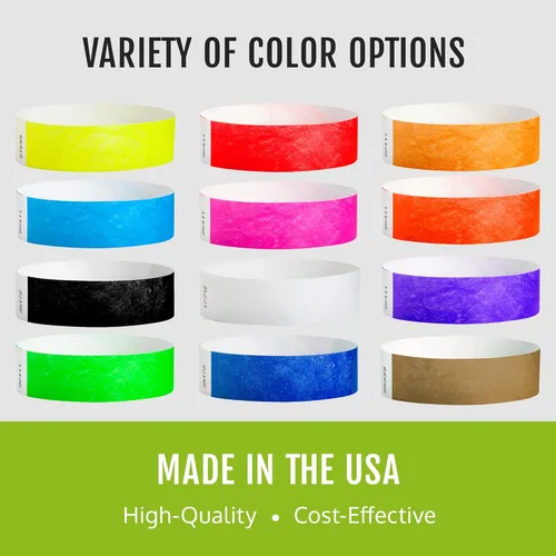 Miniatura 6 de 500 pulseras Tyvek verde neón para eventos, diseño a prueba de manipulaciones y color fluorescente que evitan la reutilización, pulseras de grado