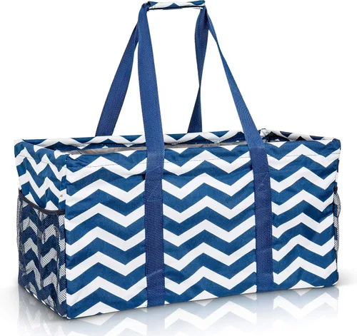 Miniatura 27 de Bolsa de utilidad extragrande Lucazzi - Cesta de lona rectangular plegable reutilizable con marco de alambre con dos bolsillos exteriores