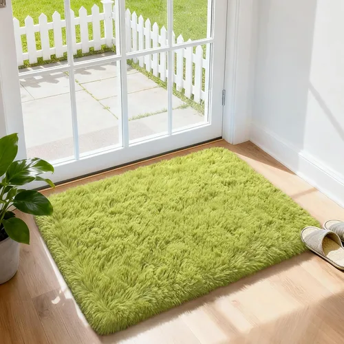 Merelax Alfombra Moderna Suave y Esponjosa Shaggy para Dormitorio Sala de Estar Decoración de Sillas Pequeñas Alfombras Tapetes para Pies Piso, Verde