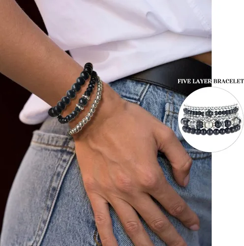 Miniatura 5 de Noessla Pulsera elástica de perlas con cuentas de plata, apilables, pulseras de cuentas de cristal, joyería de moda, regalo para el día de la madre