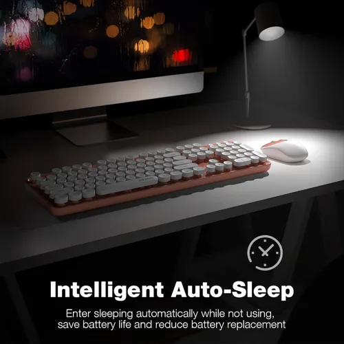Miniatura 33 de KNOWSQT Combo de teclado y ratón inalámbrico, teclados lindos de tamaño completo estilo máquina de escribir 2.4G azul colorido - receptor USB Plug