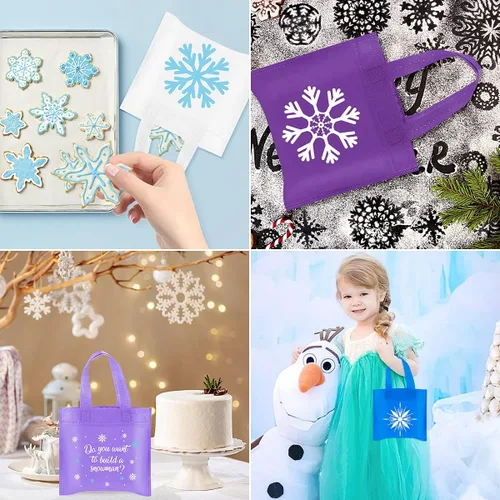 Miniatura 4 de 20 unidades de regalos de fiesta de copo de nieve, bolsas de dulces no tejidas de invierno congelados, regalos temáticos para niños, copo de nieve