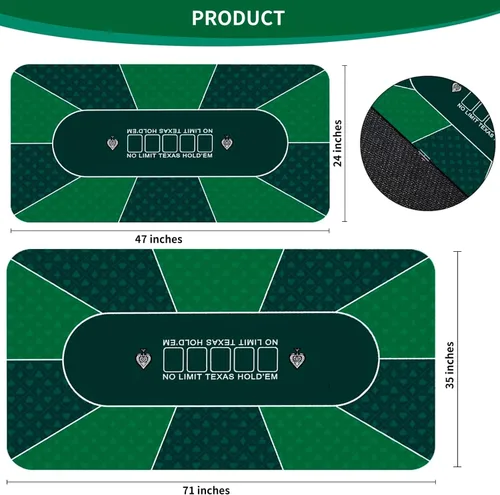 Miniatura 4 de Tapete de póquer impermeable con 4 posavasos, tapete de juego de casino antideslizante de 47 x 24 pulgadas para Texas Holdem, cubierta de mesa