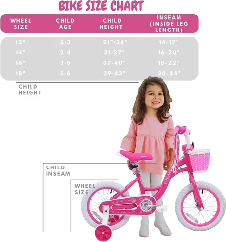 Miniatura 8 de Bicystar - Bicicleta para niñas de 12, 14, 16 pulgadas para bebés de 2 a 5 años, bicicleta infantil princesa con ruedas de entrenamiento, cuadro